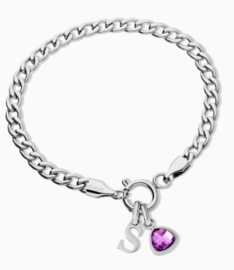 Letter & birthstone bracelet silver