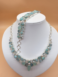 Schitterend 925 zilveren sieraden set, zeegroen tinten.