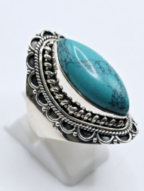 Echt zilveren ring met Turquoise maat 18