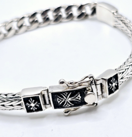 Echt zilveren zware schakelarmband, bijzondere sluiting 20.5 cm