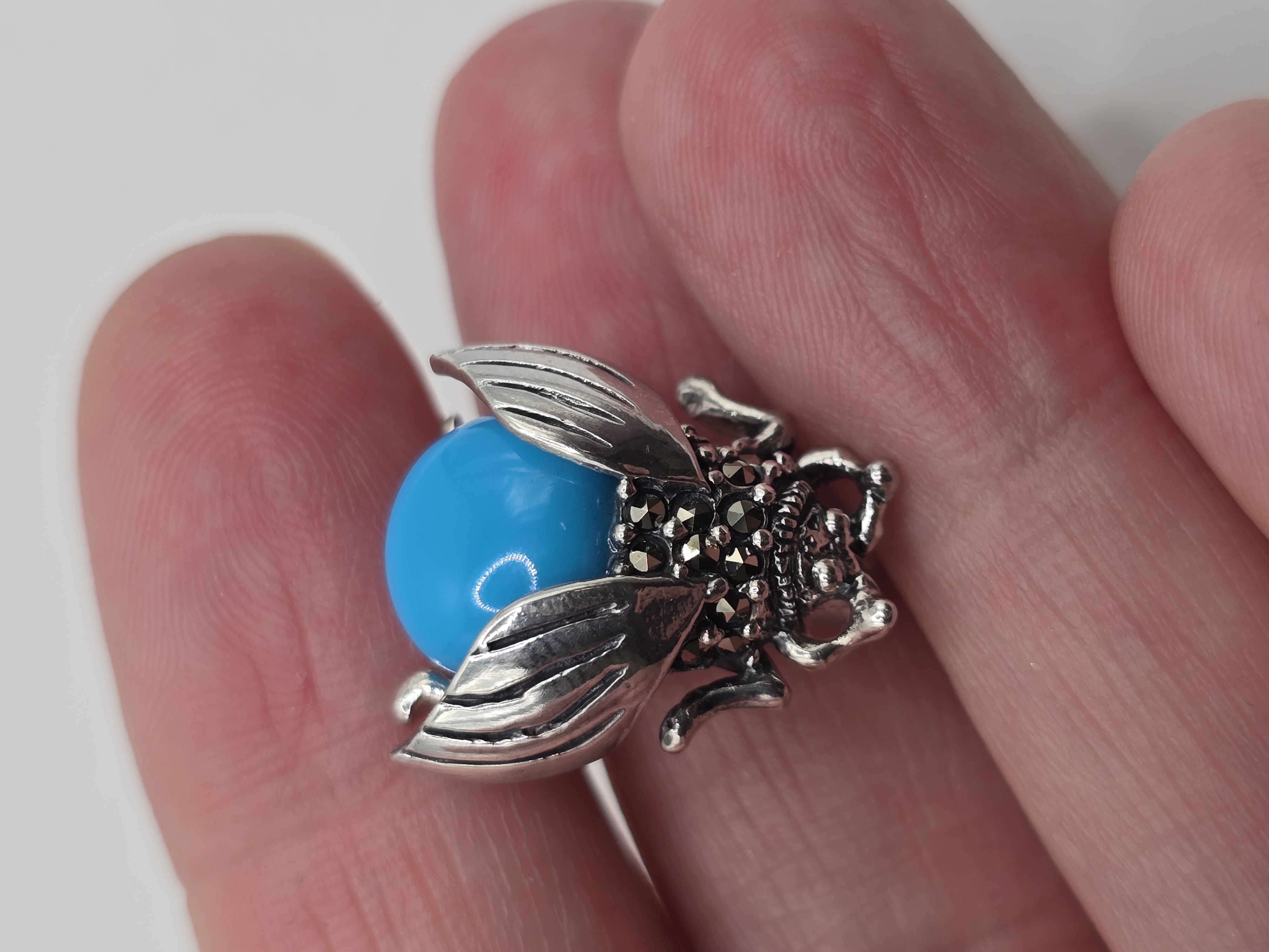 925 zilveren broche, met Marcasiet en Turkoois