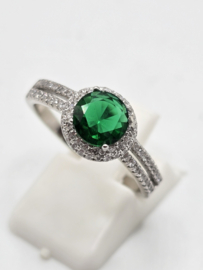 Echt zilveren ring met Zirkonia Silver/green.  Maat 16.5 MDZ9