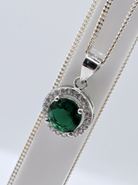 Zirkonia set, silver/green. rond. MDZ2