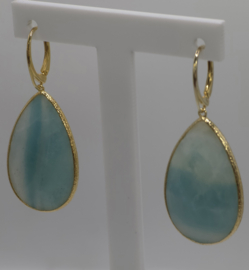 Echt zilveren oorbellen met Amazoniet, goud plating