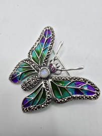 925 zilveren broche, met Robijn en Maansteen