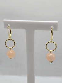 Echt zilveren oorbellen met roze Aventurijn goud plating