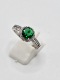 Echt zilveren ring met Zirkonia Silver/green.  Maat 16.5 MDZ9