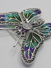 925 zilveren broche, met Robijn en Maansteen