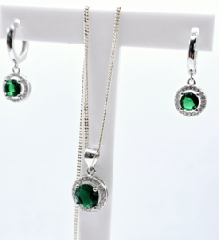 Zirkonia set, silver/green. rond. MDZ2