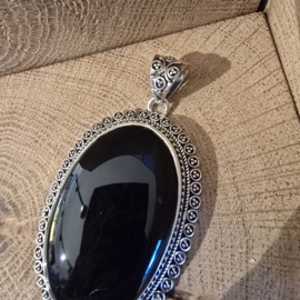 Prachtige zeer grote,  echt zilveren hanger met Onyx