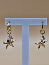 Creolen met bedeltjes zeesterren, zoetwaterparels, natuurlijke stenen