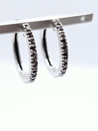 Echt zilveren Creolen met bruine zirkonia 20 mm