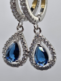 Echt zilveren set, zirkonia, silver/blauw  MDZ27