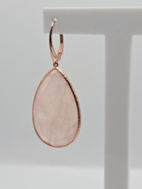 Echt zilveren oorbellen met  rozenkwarts Rosé plating