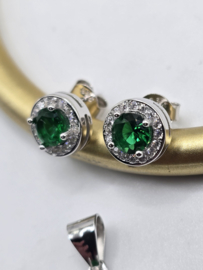 Echt zilveren set, zirkonia, silver/groen MDZ29