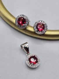 Echt zilveren set, zirkonia, silver/fuchsia. MDZ28