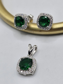 Echt zilveren set, zirkonia, silver/groen MDZ25