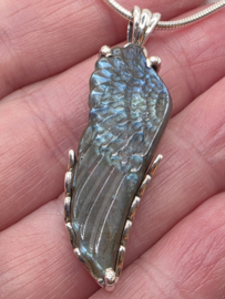 Echt Zilveren hanger Labradoriet Angel wing