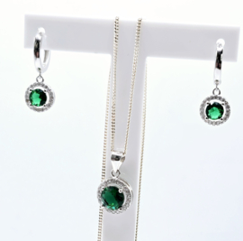 Zirkonia set, silver/green. rond. MDZ2