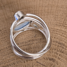 Echt zilveren  ring met Blauw Agaat, onyx en Topaas, maat 18