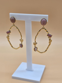 Hangende oorbellen - opengewerkte druppel en natuurlijke stenen