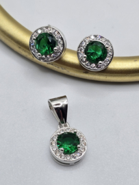 Echt zilveren set, zirkonia, silver/groen MDZ29