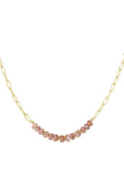 Schakelketting met stenen kralen Pink & Gold Stainless Steel