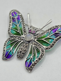 925 zilveren broche, met Robijn en Maansteen
