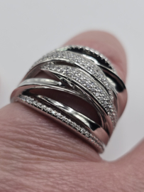 Echt zilveren ring met zirkonia, breed fantasie model maat 17.5