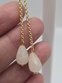 Echt zilveren oorbellen met roze Aventurijn goud plating