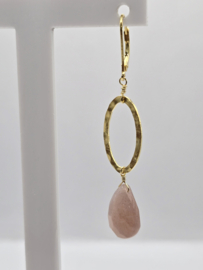 Echt zilveren oorbellen met roze maansteen goud plating