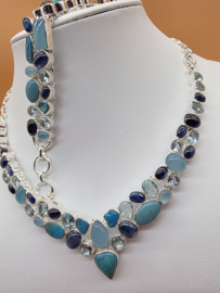 Schitterend 925 zilveren sieraden set, blauw tinten.