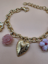 Armband met  harsbloemen, keramiek, zon, hart