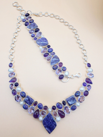Schitterend 925 zilveren sieraden set, paars tinten.