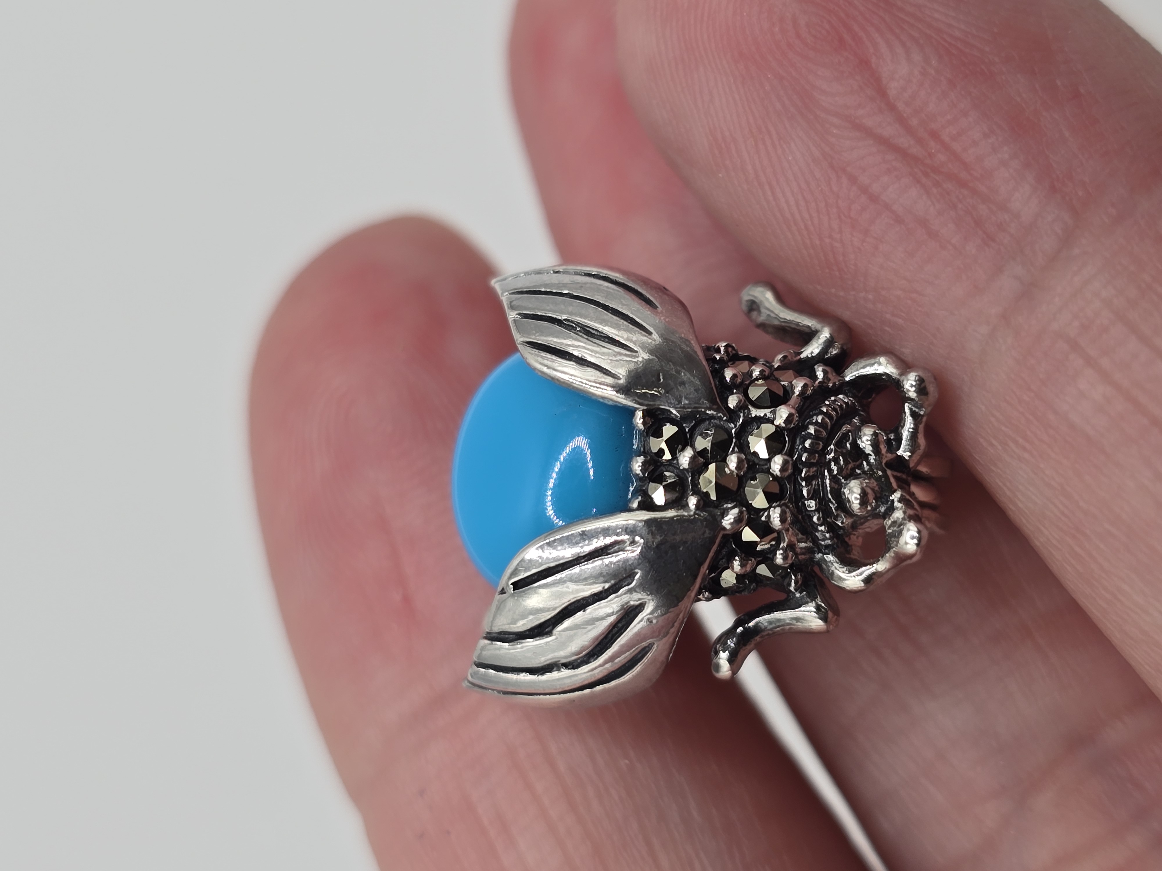 925 zilveren broche, met Marcasiet en Turkoois