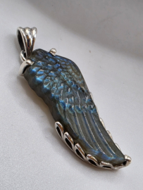 Echt Zilveren hanger Labradoriet Angel wing