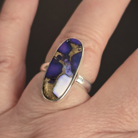 Echt zilveren ring met Paars, Dahlia koper turkoois, maat 19