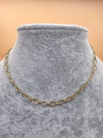 Stainless steel collier, ovaal  schakels bewerkt en glad, 39 plus 7 cm.