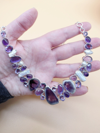 Schitterend 925 zilveren sieraden set, paars tinten.
