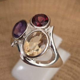 Echt zilveren multi stone ring, maat 19