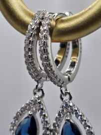 Echt zilveren set, zirkonia, silver/blauw  MDZ27