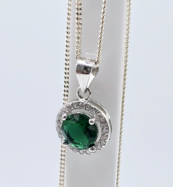 Zirkonia set, silver/green. rond. MDZ2