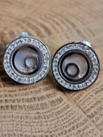 Stainless steel oorbellen met zwevende diamantjes