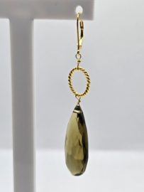Echt zilveren oorbellen met smoky kwarts in goud plating