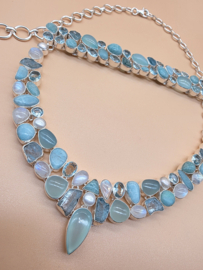 Schitterend 925 zilveren sieraden set, zeegroen tinten.