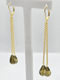Echt zilveren oorbellen met smoky kwarts in goud plating