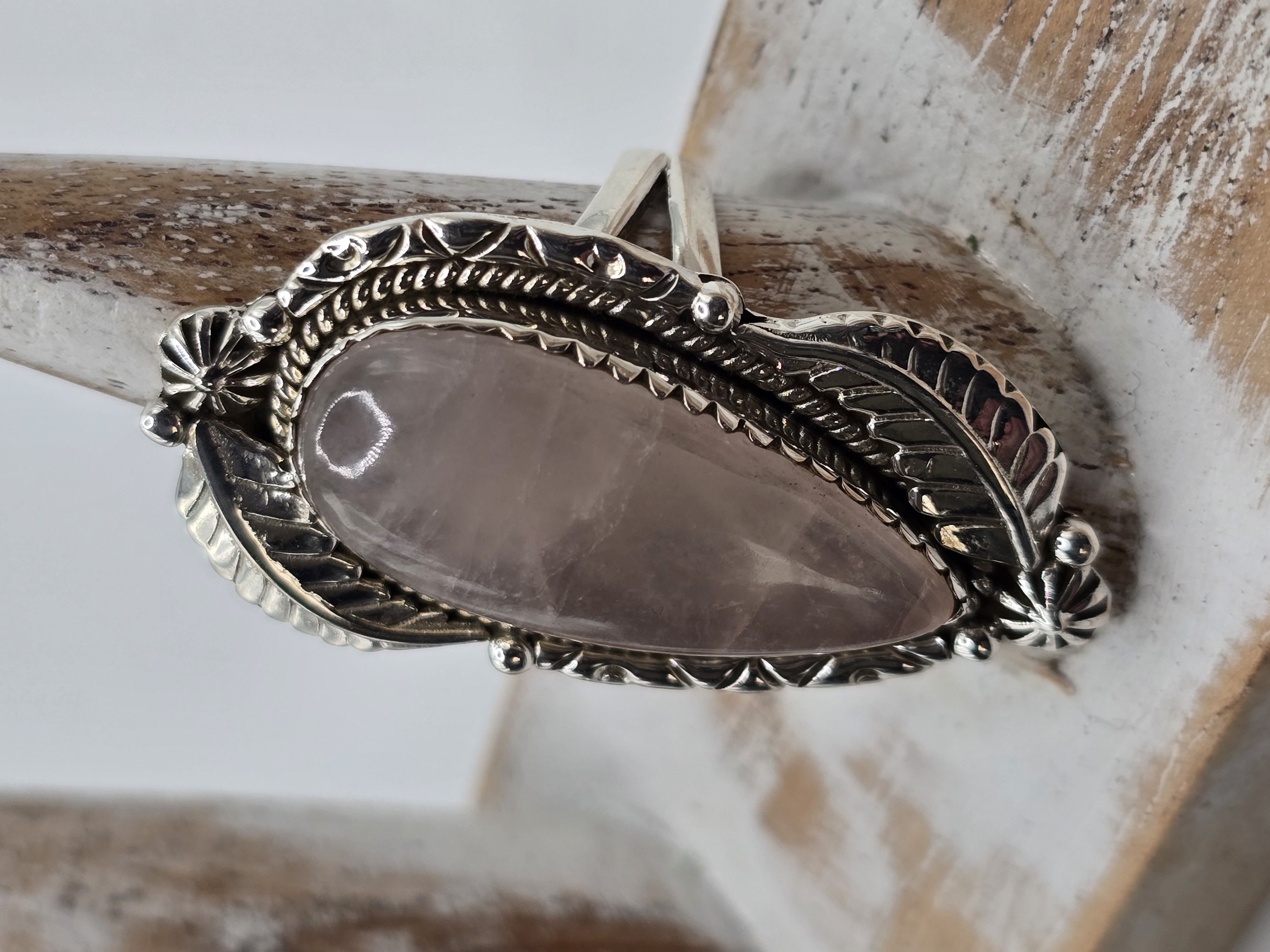 Echt zilveren ring met rozenkwarts maat 18