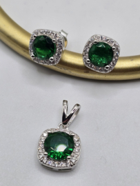 Echt zilveren set, zirkonia, silver/groen MDZ25