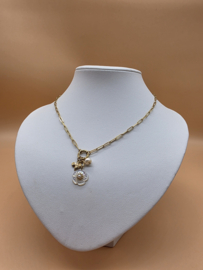 Nhala-ketting - mesh met ovale en ronde ringen en hangers (parel bloem, vlinder en zoetwaterparel)