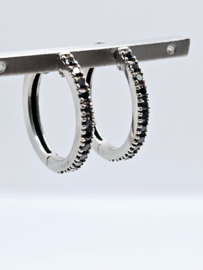 Echt zilveren Creolen met zwarte  zirkonia 20 mm